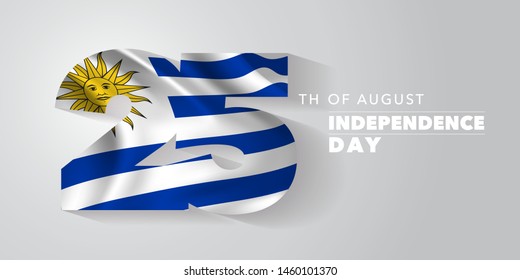 Uruguay happy independence day greeting card, banner, vector illustration. Uruguayan national day 25th of August background with elements of flag 