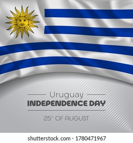 Uruguay happy independence day greeting card, banner vector illustration. Uruguayan national holiday 25th of August square design element with waving flag