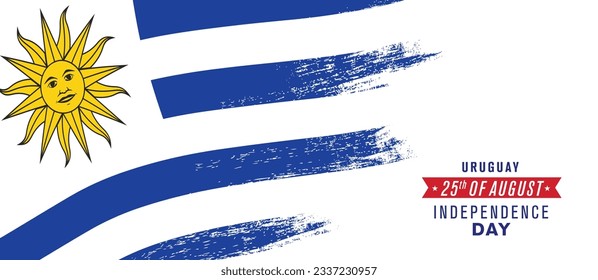 Uruguay happy independence day greeting card, banner vector illustration. Uruguayan national holiday 25th of August design element with distressed flag