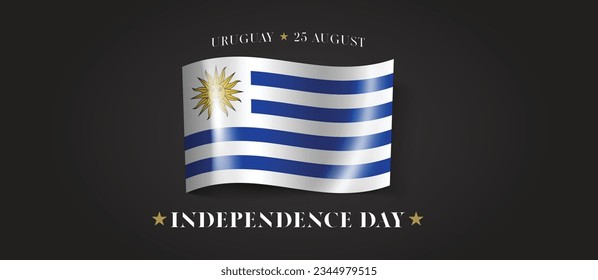Uruguay happy independence day greeting card, banner with template text vector illustration. Uruguayan memorial holiday 25th of August design element with flag with stripes