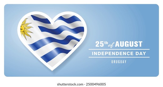 Uruguay happy independence day greeting card, banner vector illustration. Uruguayan national holiday 25th of August design element with 3D flag