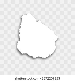 Uruguay high detailed vector representation of country silhouette. White color on transparent background with dropped shadow. For educational, decorative, or informational use.