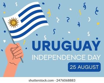 uruguay independence day 25 August, uruguay flag in hand. Greeting card, poster, banner template