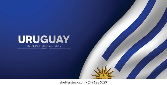 Uruguay Independence Day 25 August waving flag vector poster