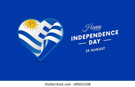 Uruguay Independence Day. 25 august. Waving flag in heart. Vector illustration.