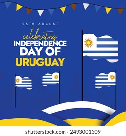 Uruguay Independence Day. 25th August celebrating Independence day of Uruguay banner with its flags and abstract art its flag colours. The country become independent in 1825.