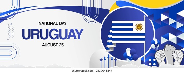 Uruguay independence day festive banner. Vibrant modern templates for holiday celebration, greeting card, billboard, and sport event backdrops. August 25th. Happy national day of Uruguay