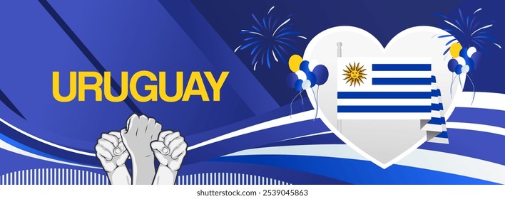 Uruguay independence day festive banner. Vibrant modern templates for holiday celebration, greeting card, billboard, and sport event backdrops. August 25th. Happy national day of Uruguay