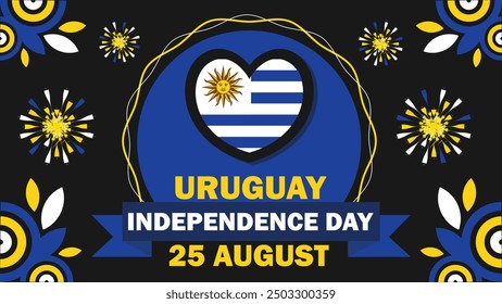 Uruguay Independence Day vector banner design with geometric shapes and vibrant colors on a horizontal background.