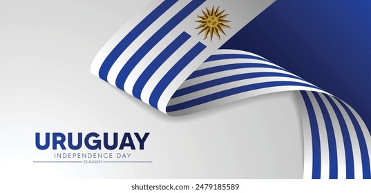 Uruguay independence day waving flag ribbon vector poster