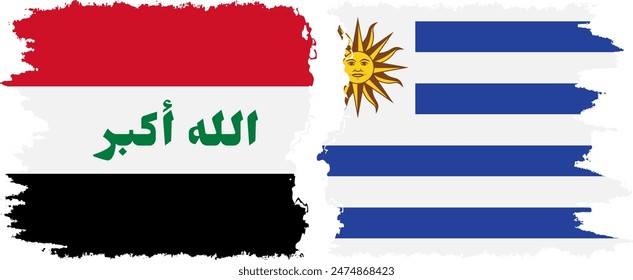 Uruguay and Iraq grunge flags connection, vector