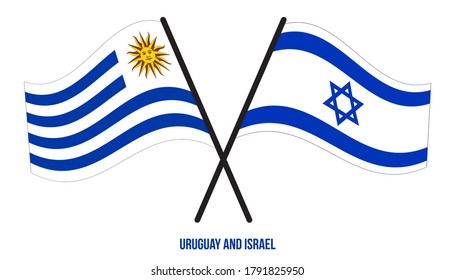 Uruguay and Israel Flags Crossed And Waving Flat Style. Official Proportion. Correct Colors.