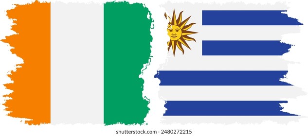 Uruguay and Ivory Coast grunge flags connection, vector