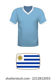 Uruguay jersey football kit. World football tournament 2022. National t-shirt and flag of soccer team on white background. Vector illustration.