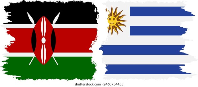 Uruguay und Kenia Grunge Flaggen Verbindung, Vektorgrafik