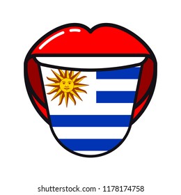 Uruguay language tongue with flag Uruguayan open woman smile mouth flat icon