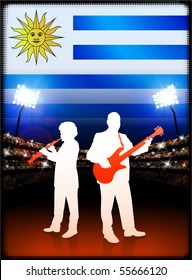 Uruguay Live Music Band on Stadium Concert Background with Flag Original Illustration