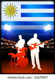 Uruguay Live Music Band on Stadium Concert Background with Flag Original Illustration