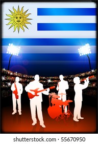 Uruguay Live Music Band on Stadium Concert Background with Flag Original Illustration