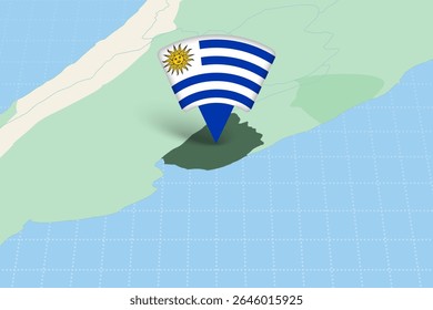 Uruguai Localização Destaque no mapa americano com ícone de bandeira. Design detalhado do vetor.