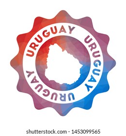 Uruguay low poly logo. Colorful gradient travel logo of the country in geometric style. Multicolored polygonal Uruguay rounded sign with map for your infographics.