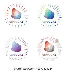 Uruguay low poly sunburst set. Logo of country in geometric polygonal style. Vector illustration.