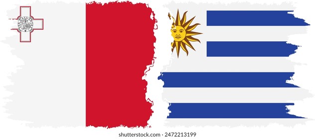 Uruguay and Malta grunge flags connection, vector