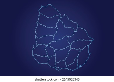 Uruguay-Karte mit Abstrakten, detaillierten Glow Blue Karte auf dunklem Hintergrund, Logo-Illustration	