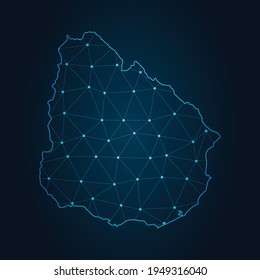 uruguay Map Abstract mash line and point scales on dark background. Wire Frame 3D mesh polygonal network line.