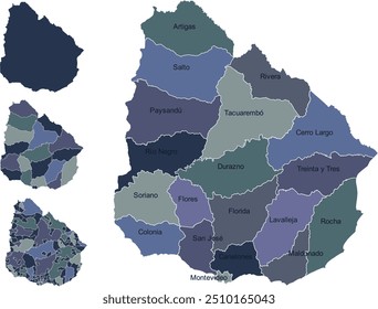 MAPA DO URUGUAI com as suas divisões administrativas e regiões