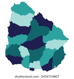 Uruguay map. Map of Uruguay in administrative provinces in multicolor