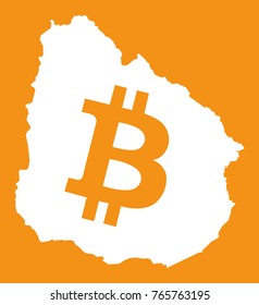 Uruguay map with bitcoin crypto currency symbol illustration