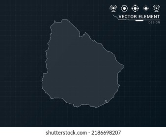 Uruguay-Karte des schwarzen digitalen Frame HUD, GUI, UI-Interface-Technologie Radarvektor.