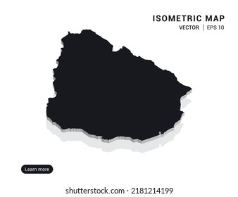 Uruguay map black on white background with 3d isometric vector illustration