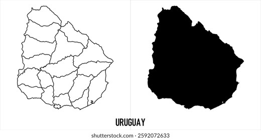 Uruguay Map - black World Map International vector template with High detailed isolated on white background - Vector