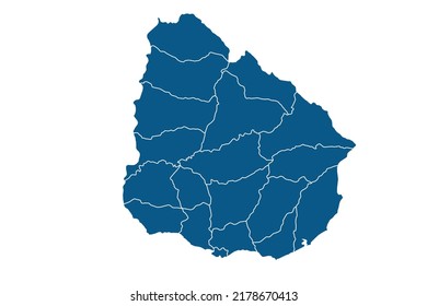 Uruguay Map blue Color on White Backgound
