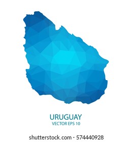 Uruguay map - blue geometric rumpled triangular low poly style gradient graphic background , polygonal design for your . Vector illustration eps 10.