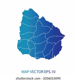 Uruguay-Karte, blaue Farbverlauf-Farbe , Infografik-Stil , auf weißem Hintergrund mit Map World. Drahtrahmen-3D-Maschen, Karte 3D,
