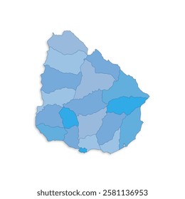 Uruguay map with border highlighted regions, states, isolated on white background. Template map of Uruguay. Detailed vector illustration.