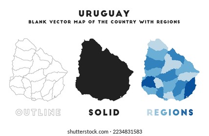 Mapa de Uruguay. Fronteras de Uruguay para tu infografía. Forma de campo del vector. Ilustración vectorial.