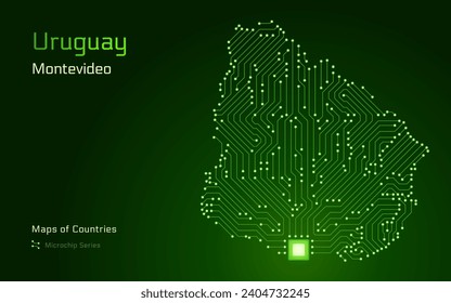 Uruguay Map with a capital of Montevideo Shown in a Microchip Pattern. E-government. TSMC. World Countries vector maps. Microchip Series	