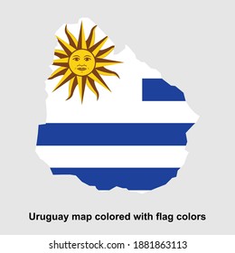 Uruguay map colored with flag colors isolated vector illustration