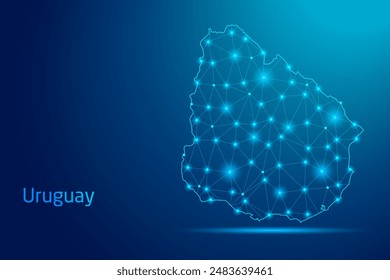 Uruguay map - concept of communication technology, graphic of low poly.