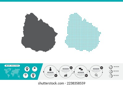 Uruguay map of dots gray and green for presentation. Set couple pixel creative concept for infographic.