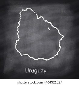 Uruguay map drawn with chalk on blackboard background
