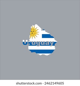 Mapa de Uruguay y diseño de color de la bandera sobre fondo gris