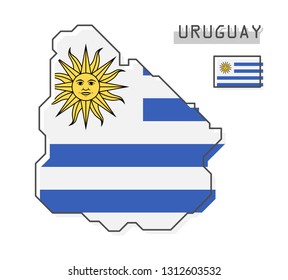 Uruguay map and flag . Modern simple line cartoon design . Vector .