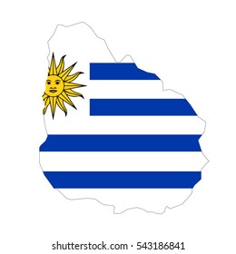 Uruguay map and flag in white background