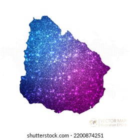 Uruguay-Karte in geometrischem Wireframe-Blau mit violettem polygonalen Farbverlauf-Grafik auf weißem Hintergrund. Vektorgrafik Eps10.