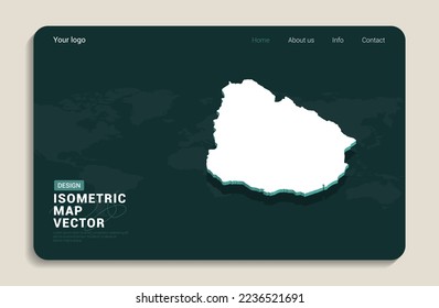 Uruguay mapea el fondo verde con vector isométrico. Plantilla de diseño de banners Web.